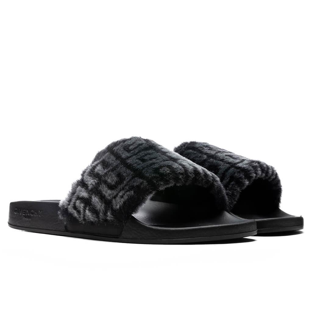 Leather Slide Flat Sandal - Black Male Product Image