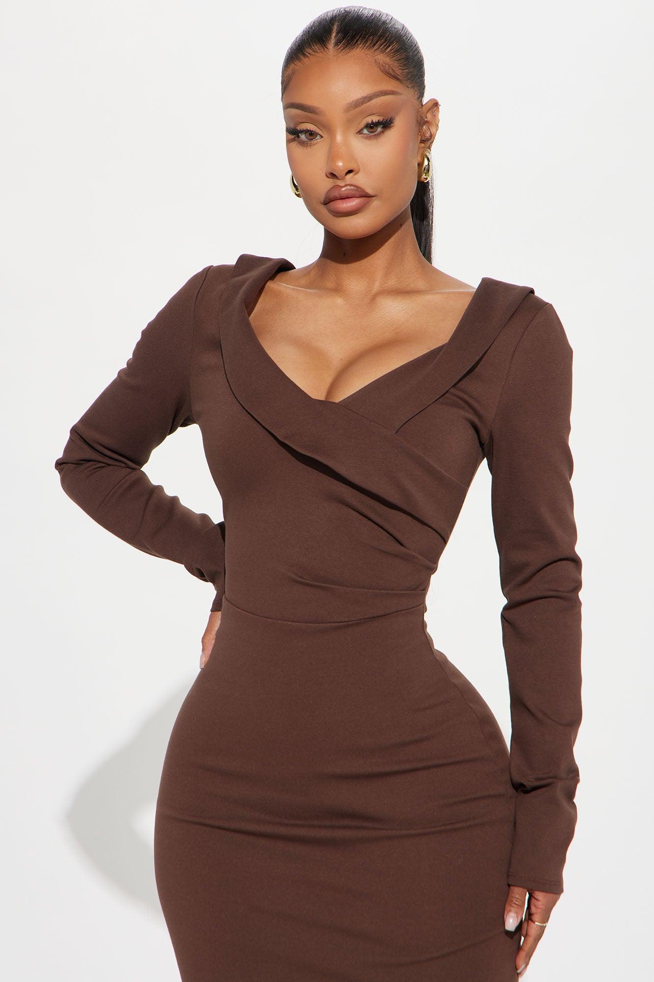 Mary Jane Ponte Midi Dress - Brown Product Image