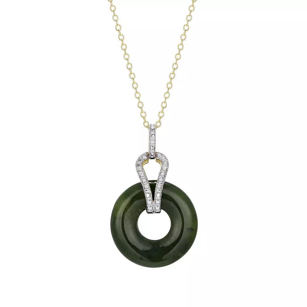 Dynasty Jade 18k Gold Over Silver Genuine Nephrite Jade & Diamond Accent Pendant Necklace, Women's, Size: 18", Gold Tone Product Image