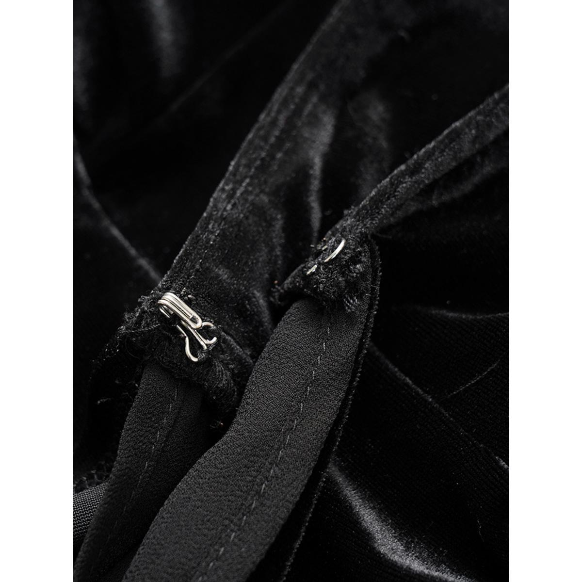 Plus Size Velvet Mesh Patchwork Asymmetrical Hem Coat Women Black Cocktail Velvet Ladies Party Winter Coats BloomChic 28/5X Product Image