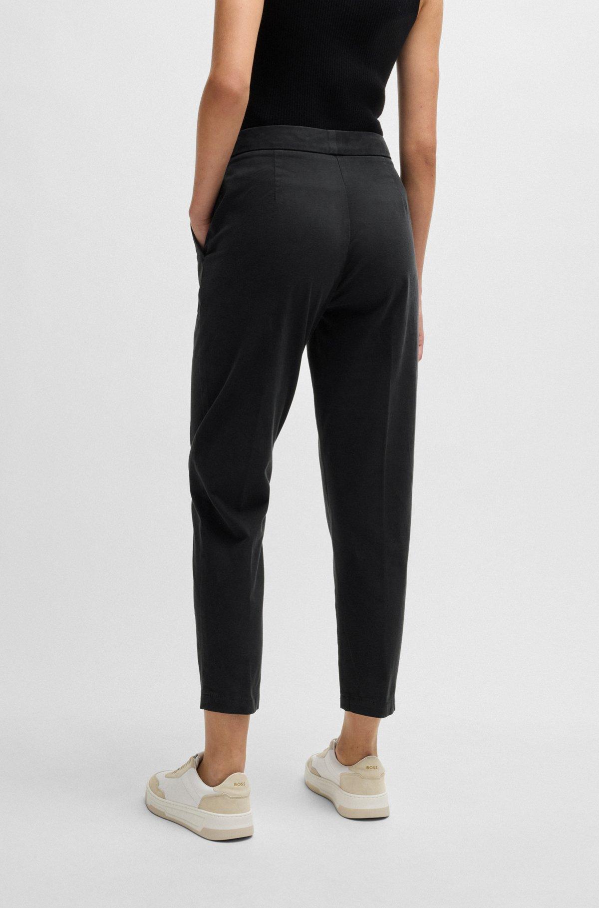 BOSS - Casual trousers in stretch-cotton satin - Black Product Image