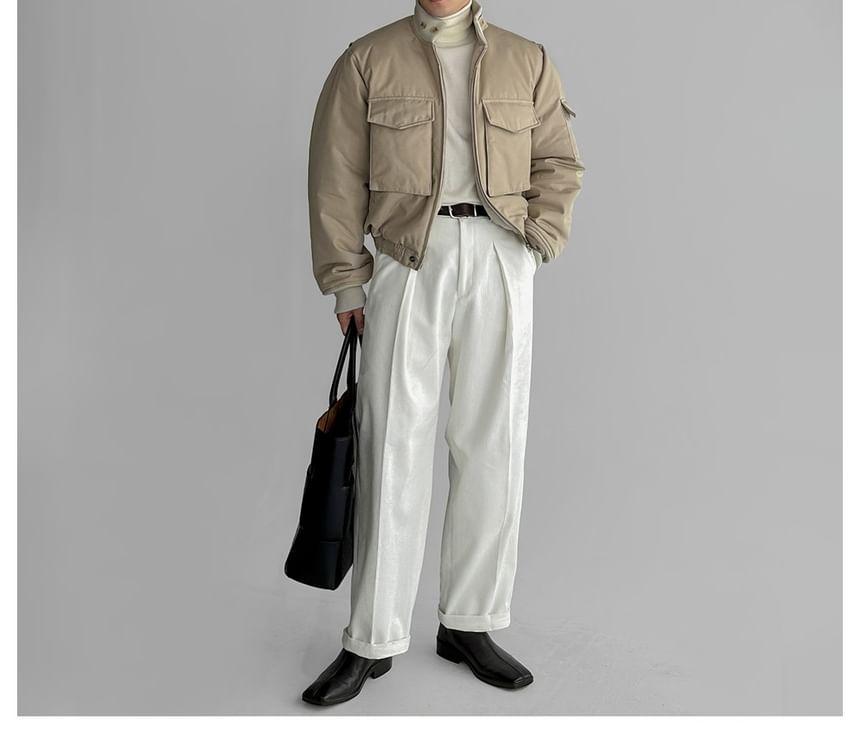Stand Collar Plain Zip Up Puffer Jacket Product Image