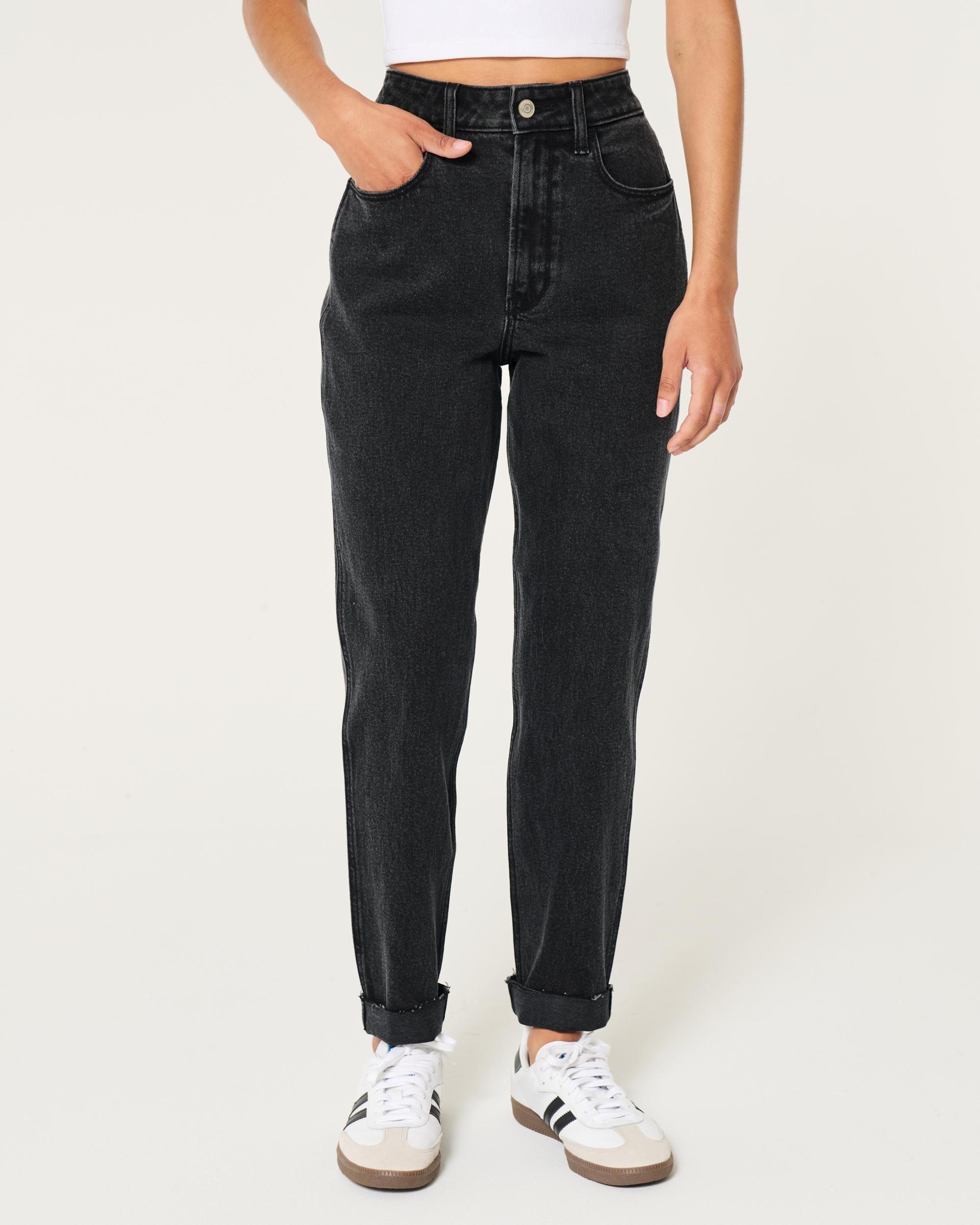 Ultra High-Rise Washed Black Mom Jeans Product Image