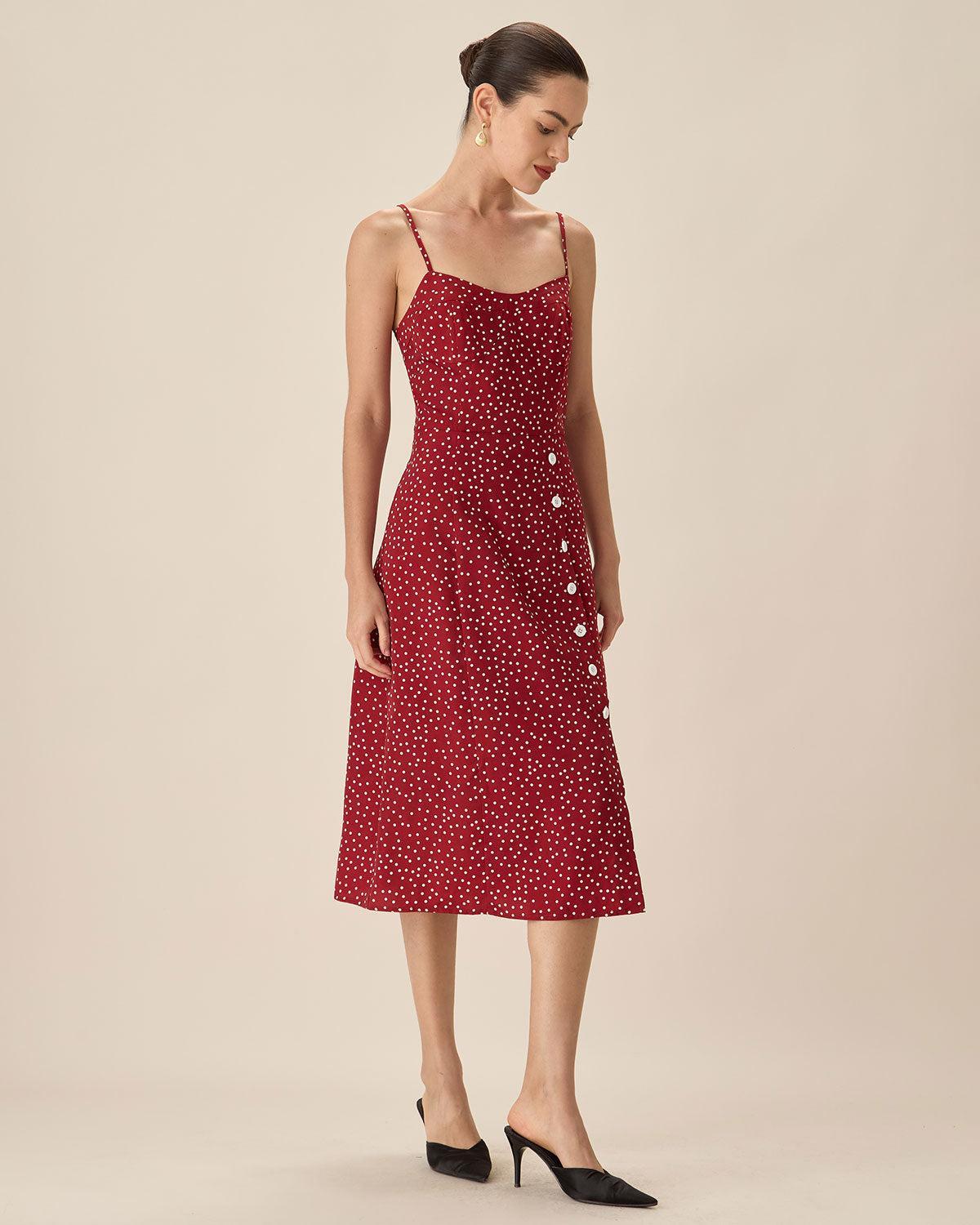 Red Polka Dot Slip Midi Dress Product Image