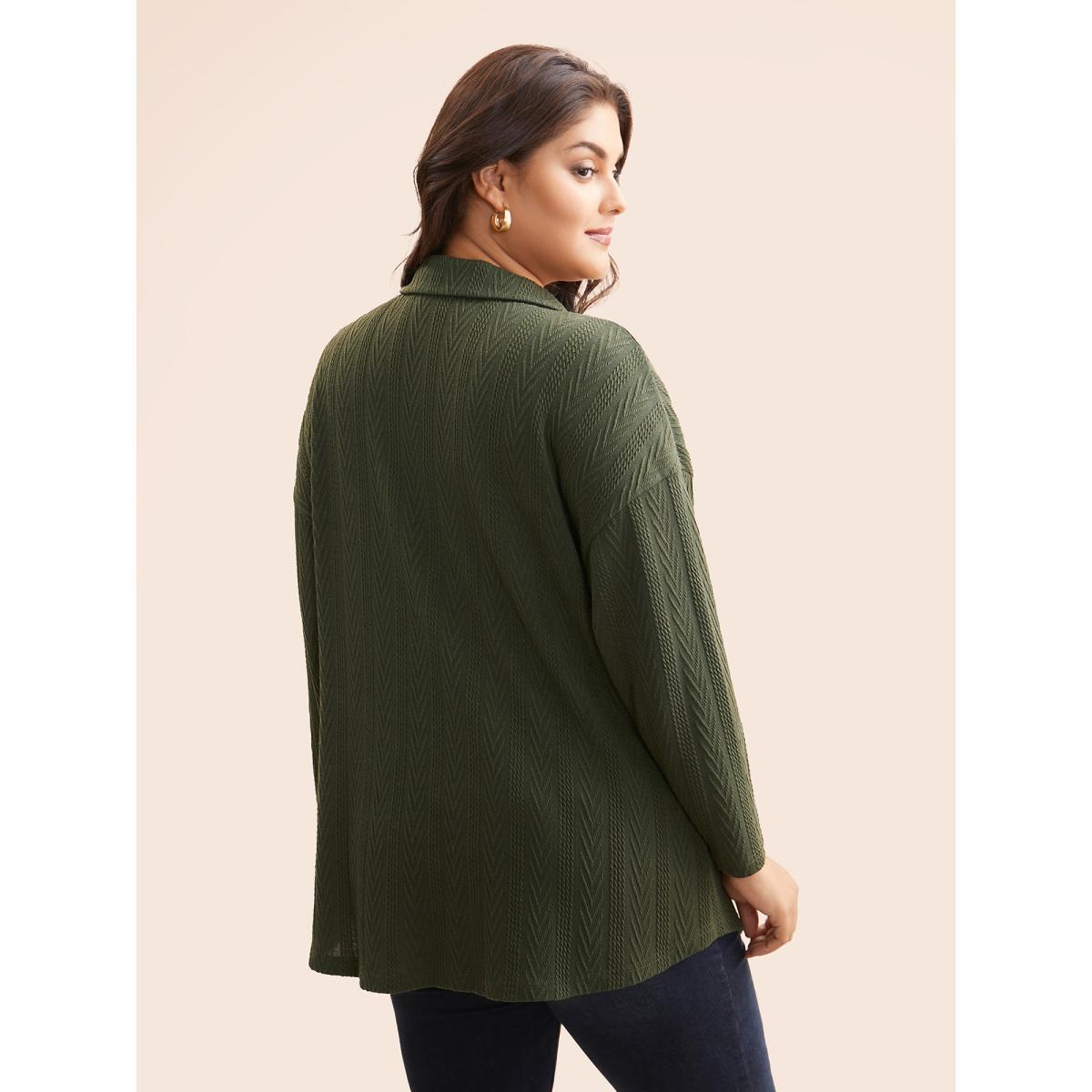 Plus Size Textured Flap Detail Arc Hem Jacket Women ArmyGreen Texture Everyday Jackets BloomChic 12/L Product Image