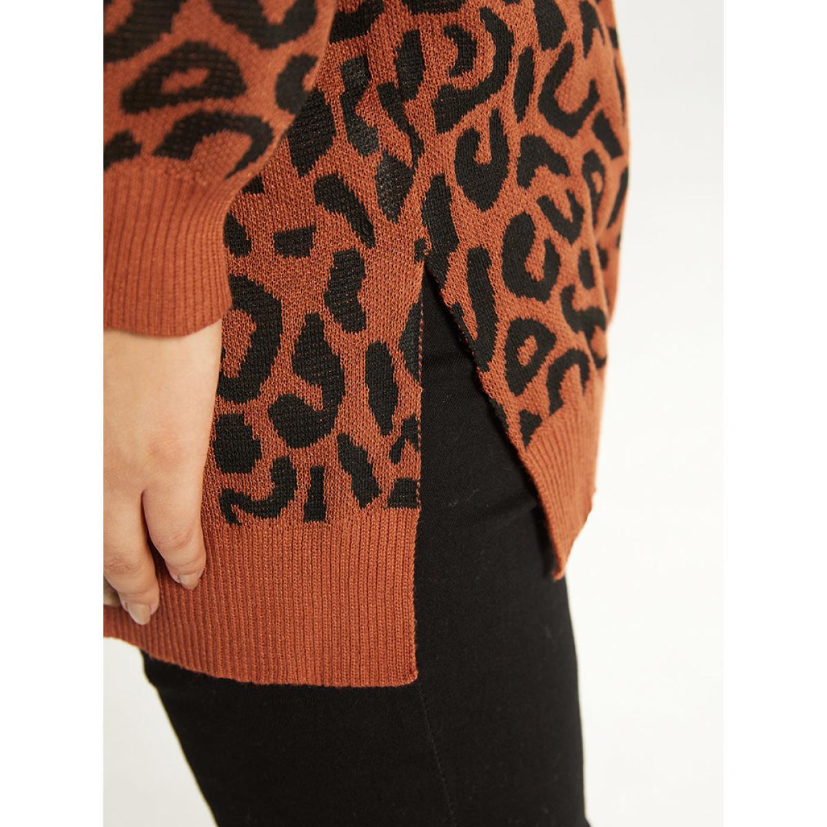 Plus Size Halloween Leopard Print Patched Pocket Split Side Cardigan Leopard Women Casual Loose Long Sleeve Festival-Halloween Cardigans BloomChic 10/M Product Image