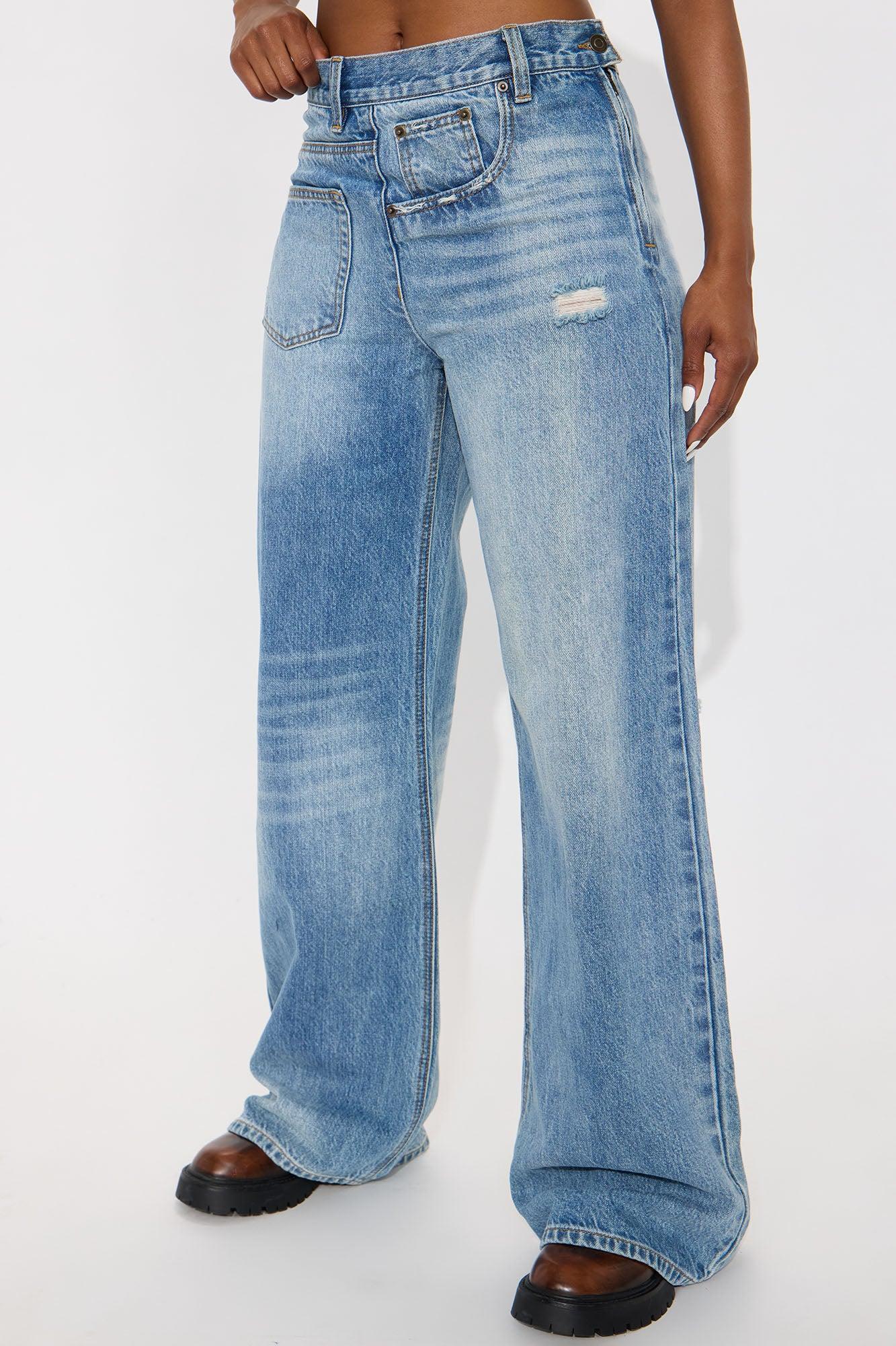 Look Sideways Wide Leg Jeans - Medium Wash Product Image