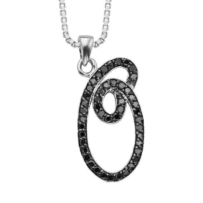 Jewelexcess Sterling Silver 1/4-ct. T.W. Black Diamond Initial Pendant, Women's, Size: 18", Q Product Image