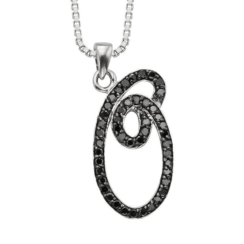 Jewelexcess Sterling Silver 1/4-ct. T.W. Black Diamond Initial Pendant, Women's, Size: 18", Q Product Image