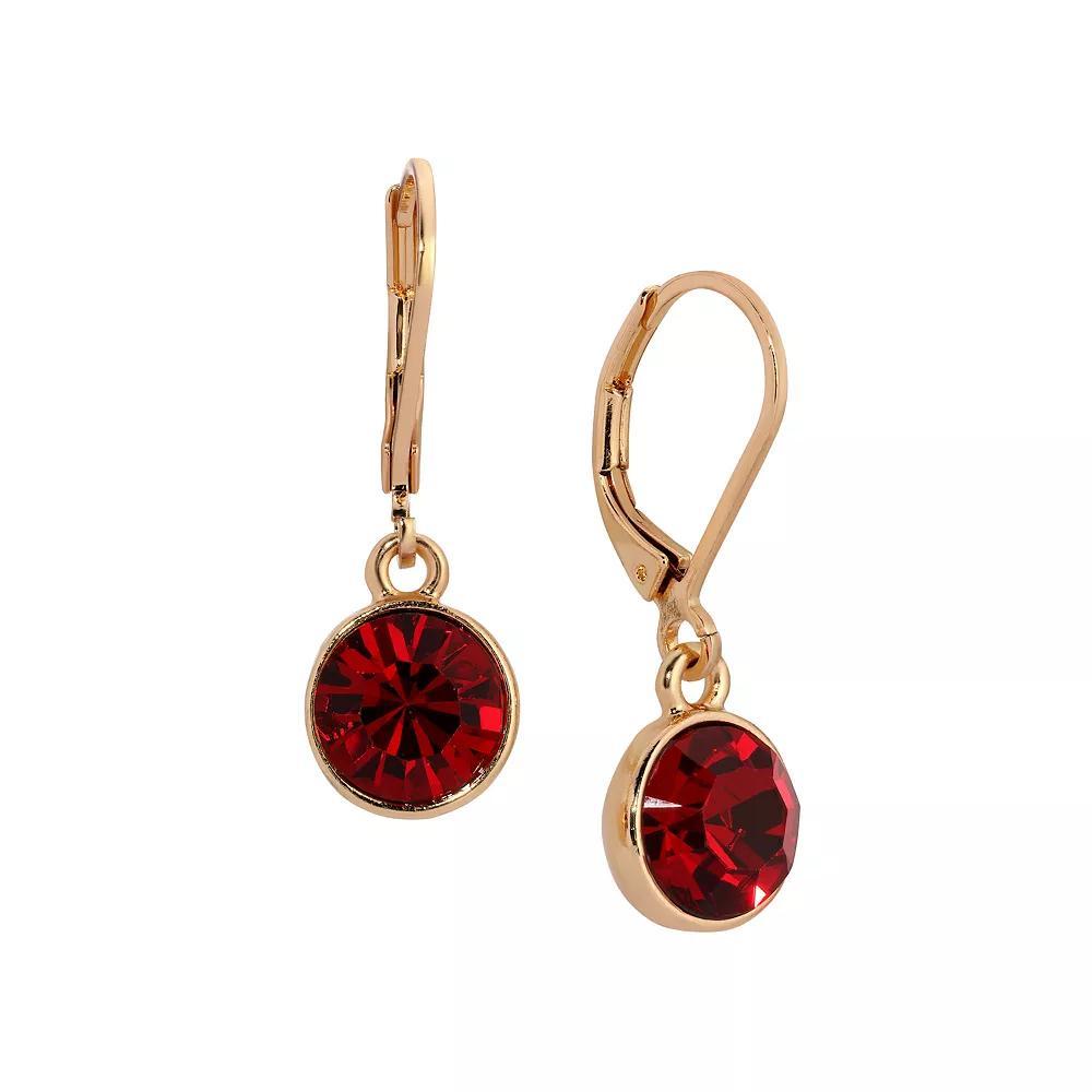 1928 Gold Tone Round Faceted Crystal Leverback Drop Earrings, Womens, Red Product Image