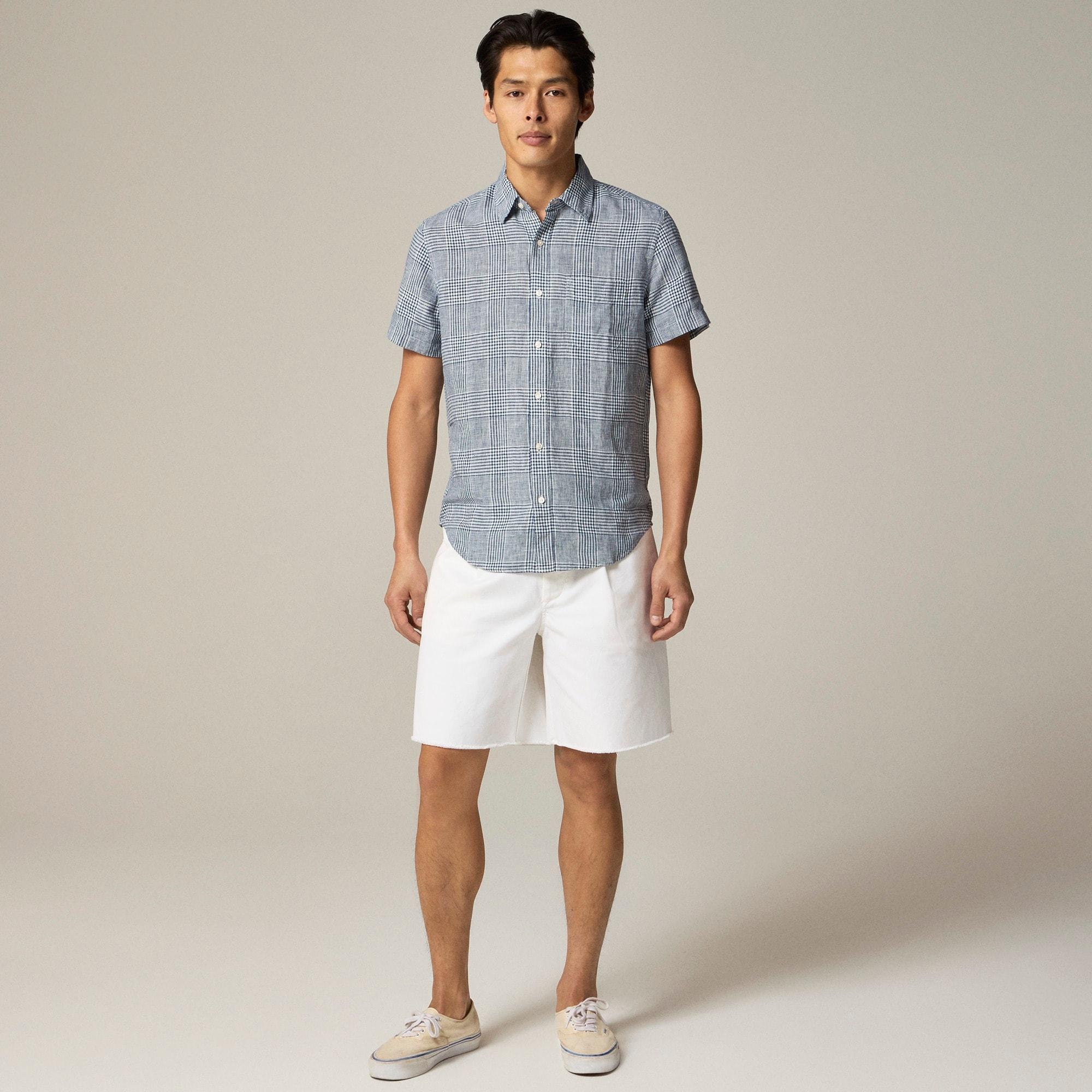 Short-sleeve linen point-collar shirt in print Product Image