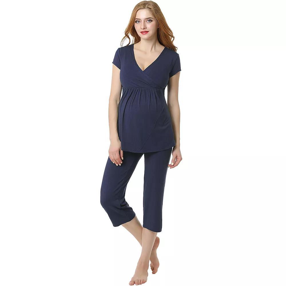 Maternity Pokkori Daily Essential Pajama Top & Pajama Capri Set, Women's, Size: Large-Mat, Green Green Product Image