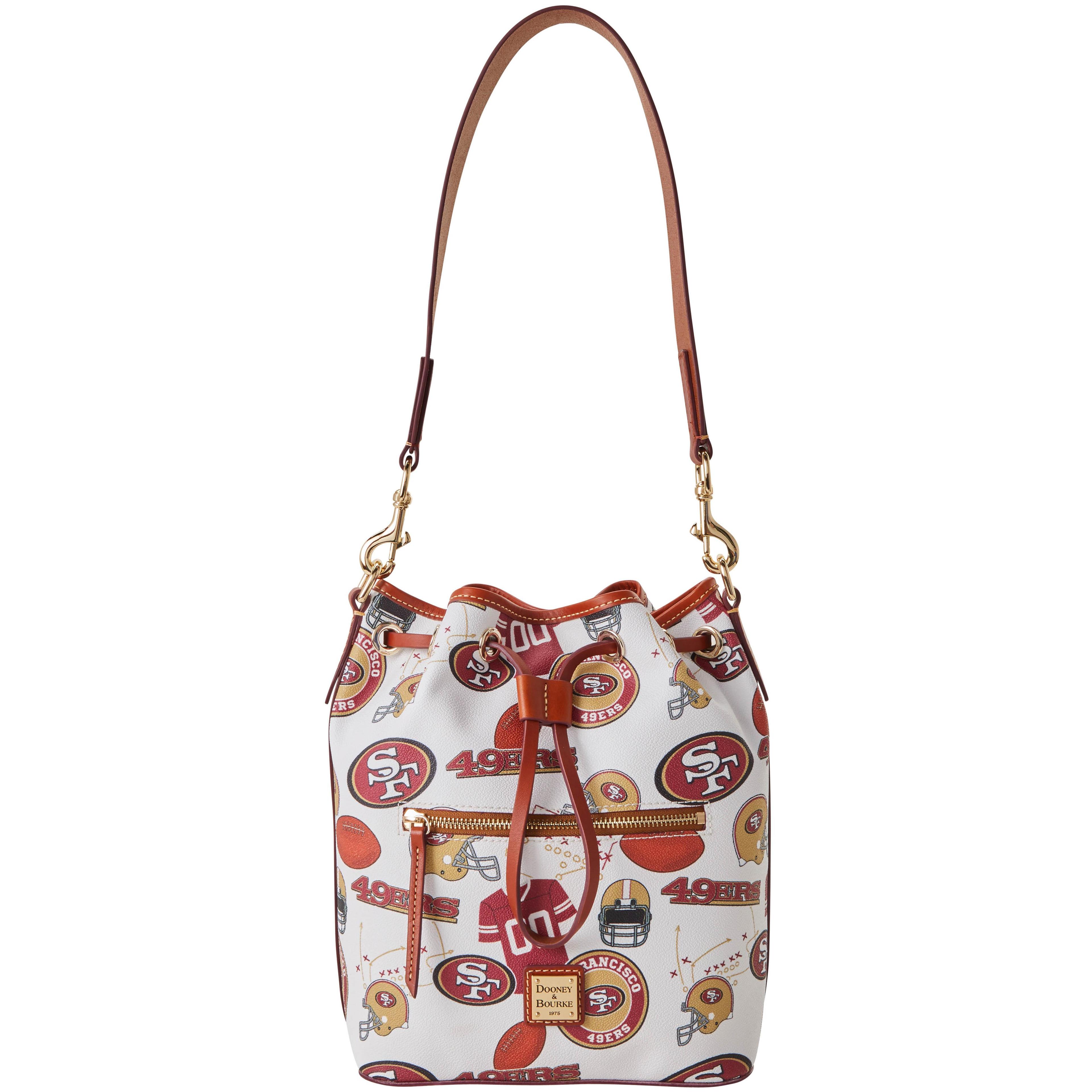 Dooney & Bourke Womens NFL 49Ers Drawstring Coated Cotton Shoulder Bag in White Multi Product Image