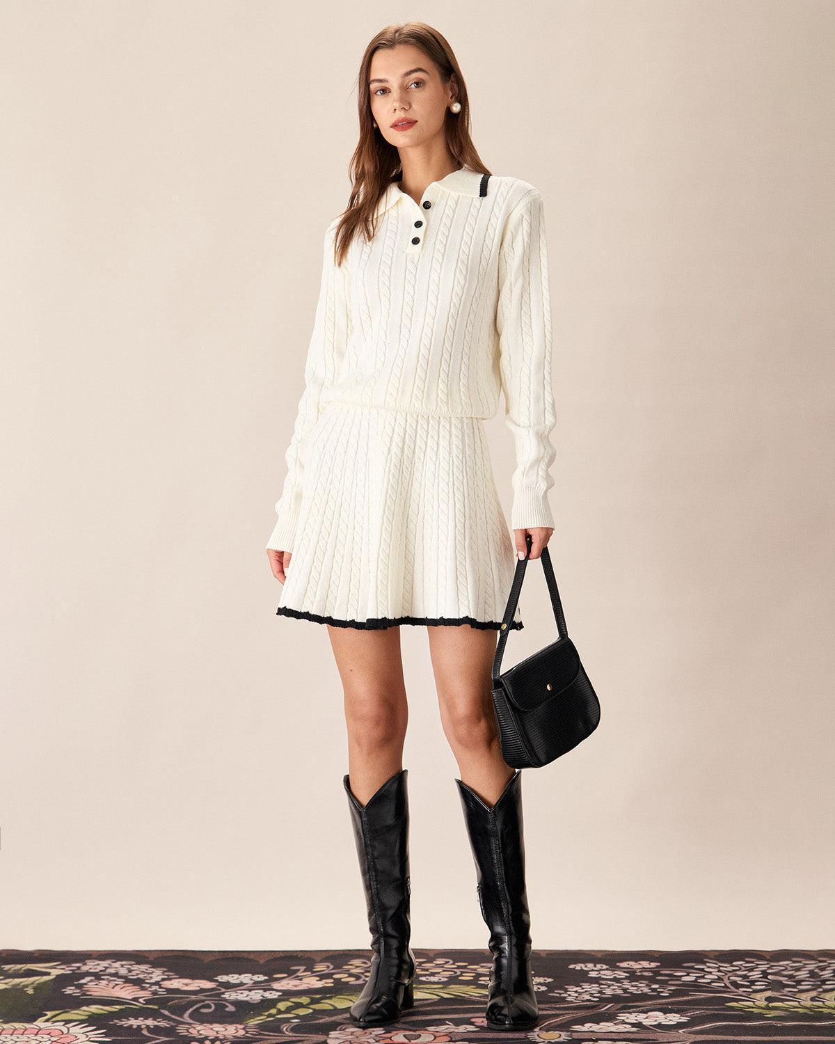 White Contrasting Button Sweater Product Image