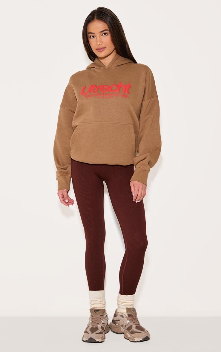Taupe Sports Puff Print Oversize Hoodie Product Image