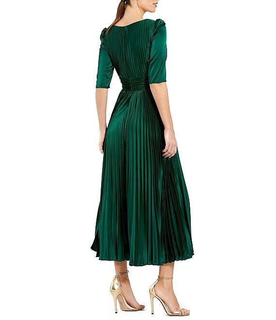 Mac Duggal 3/4 Sleeve V-Neck Pleated Satin Dress Product Image