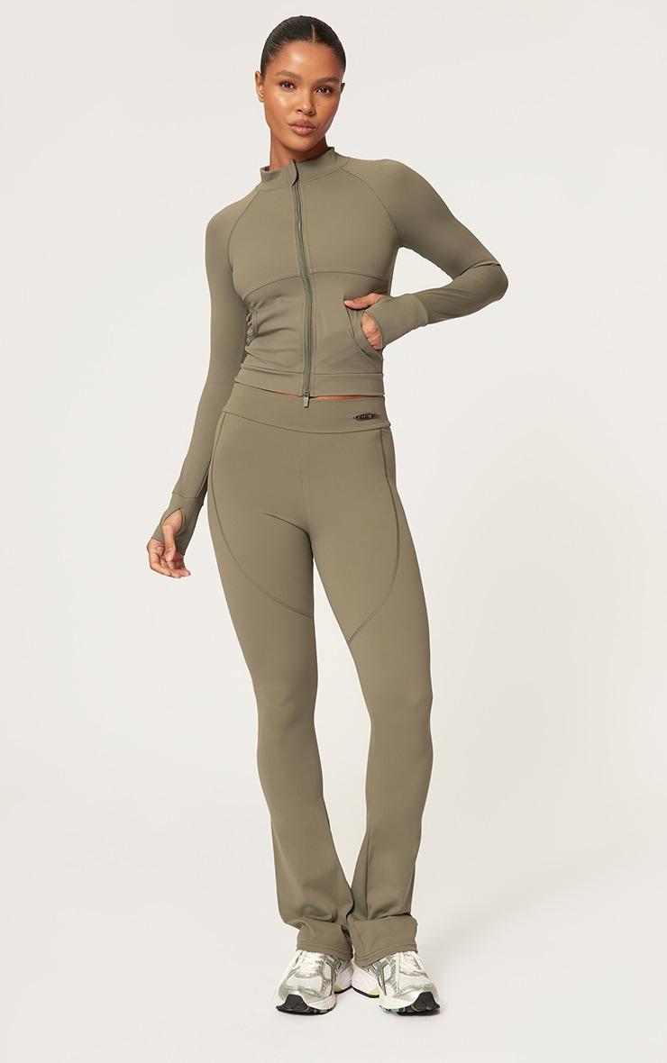 Olive Sculpt Pocket Front Double Zip Up Jacket Product Image
