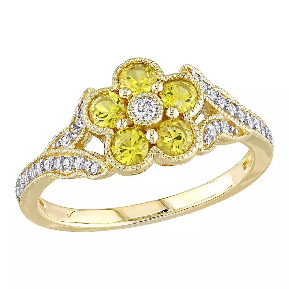 Stella Grace 10K Gold Yellow Sapphire & 1/6 Carat T.W. Diamond Flower Ring, Women's, 14k Gold Product Image