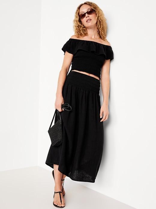 High-Waisted Crinkle Gauze Maxi Skirt Product Image