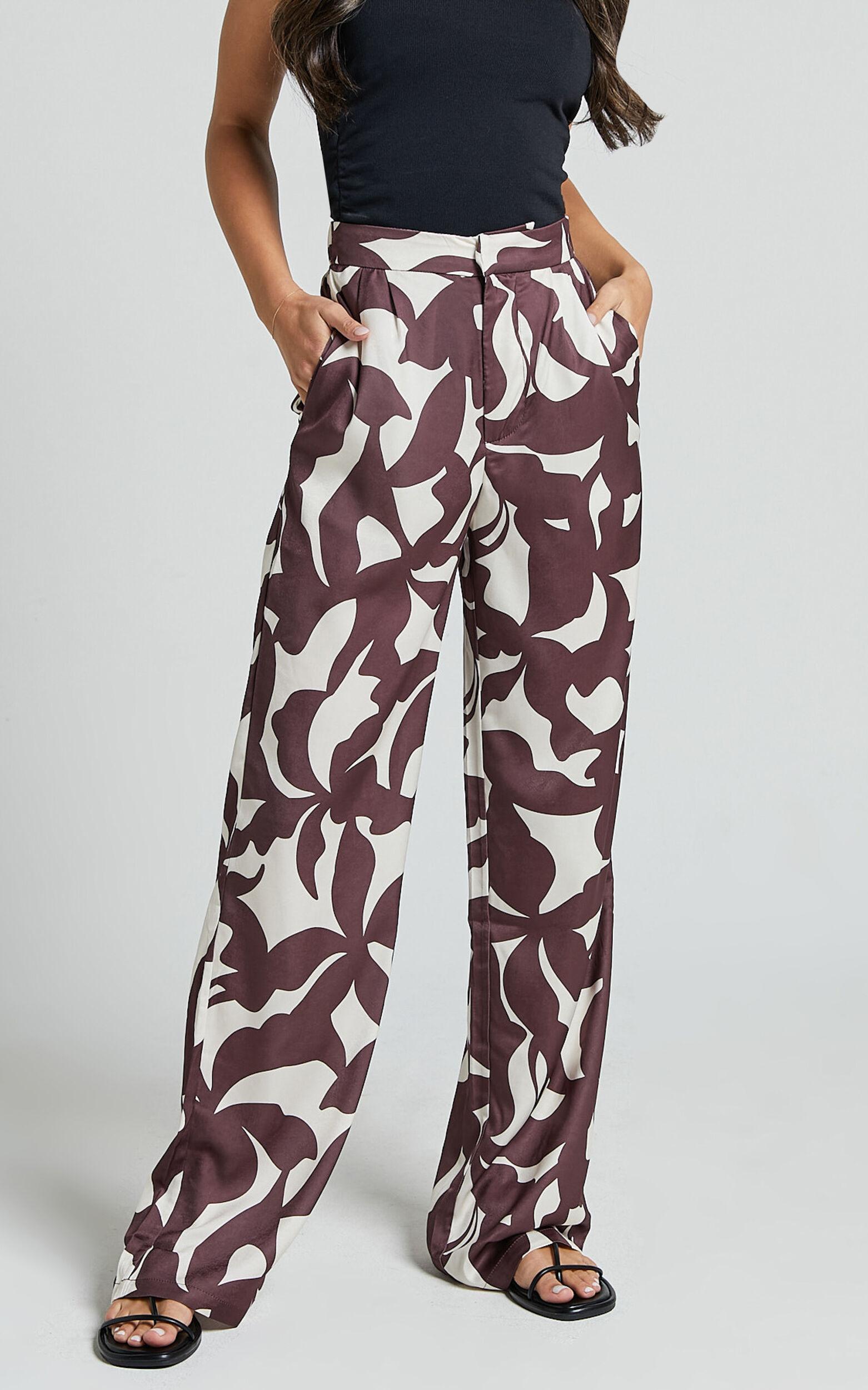 Janissa Pants - High Waisted Wide Leg Pants in Brown Floral Product Image