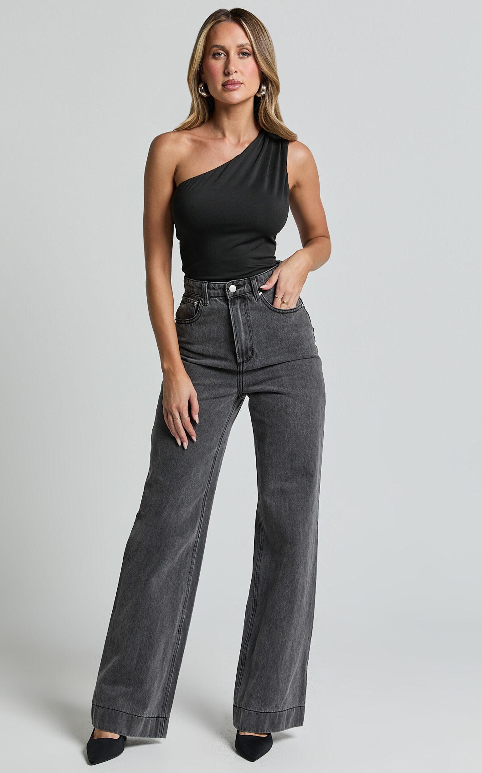 Evette Top - Jersey Gathered One Shoulder Top in Black Product Image