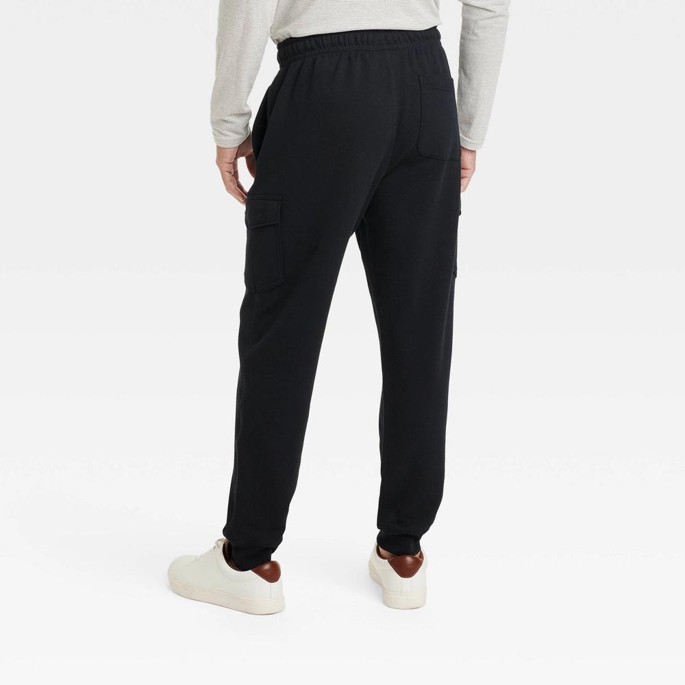 Mens Fleece Cargo Jogger Pants - Goodfellow & Co Dark M: Midweight Cotton Blend, Ribbed Cuff, Tapered Leg, 29.5 Inseam Product Image
