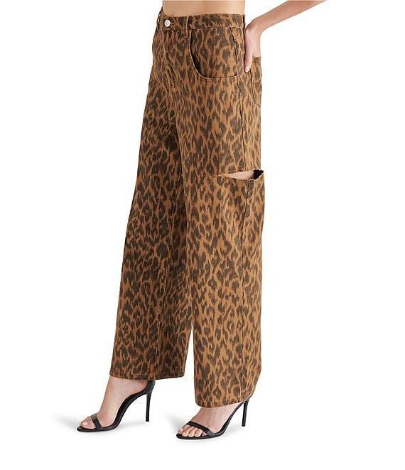 Steve Madden Maise Denim Leopard Cutout Detail Wide Leg Jeans Product Image