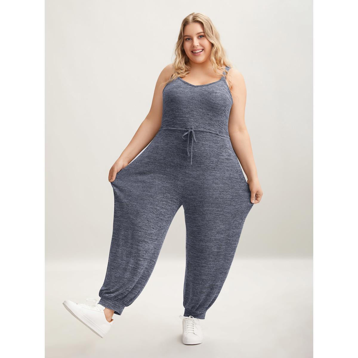 Plus Size DarkBlue Supersoft Essentials Waist-Defining Jumpsuit Women Casual Sleeveless Non Everyday-Casual Loose Jumpsuits BloomChic 12/L Product Image