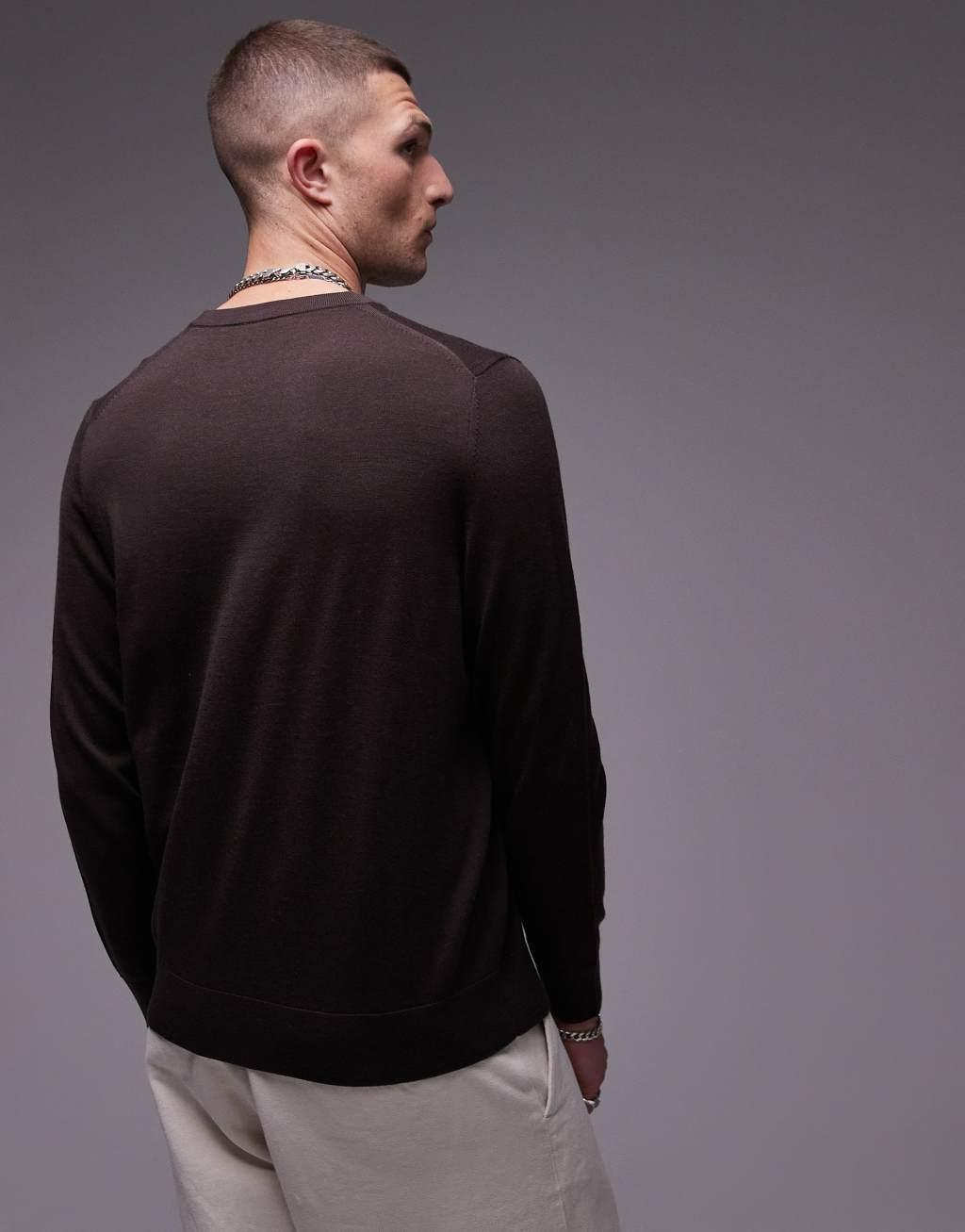 ARKET merino wool sweater with crew neck in brown Product Image