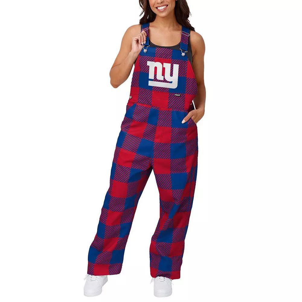Women's FOCO Royal New York Giants Big Logo Plaid Overalls, Size: Small, Blue Product Image