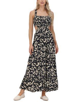 Frye Womens Smocked Cutout Maxi Dress Product Image