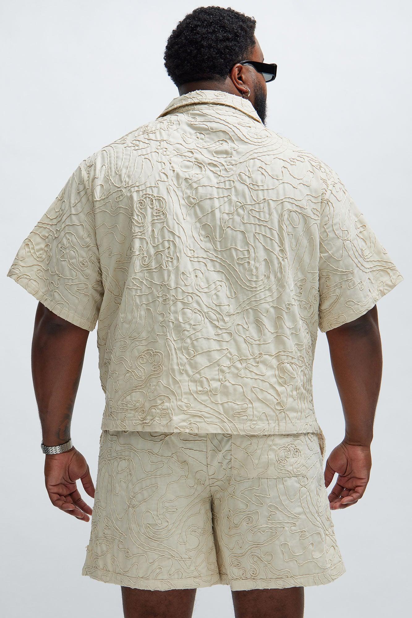 Swirl Jacquard Linen Shirt - Off White Product Image