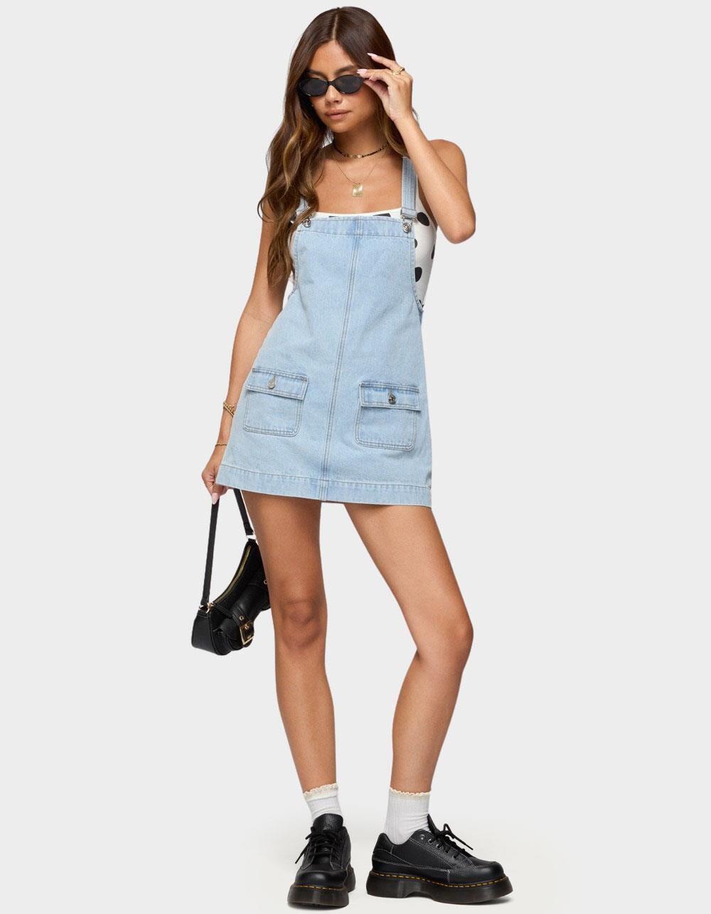 EDIKTED Overall Denim Mini Dress - LIGHT BLUE Product Image