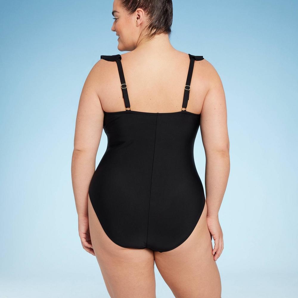 Womens Ruffle Plunge One Piece Swimsuit - Shade & Shore Off-White L Product Image