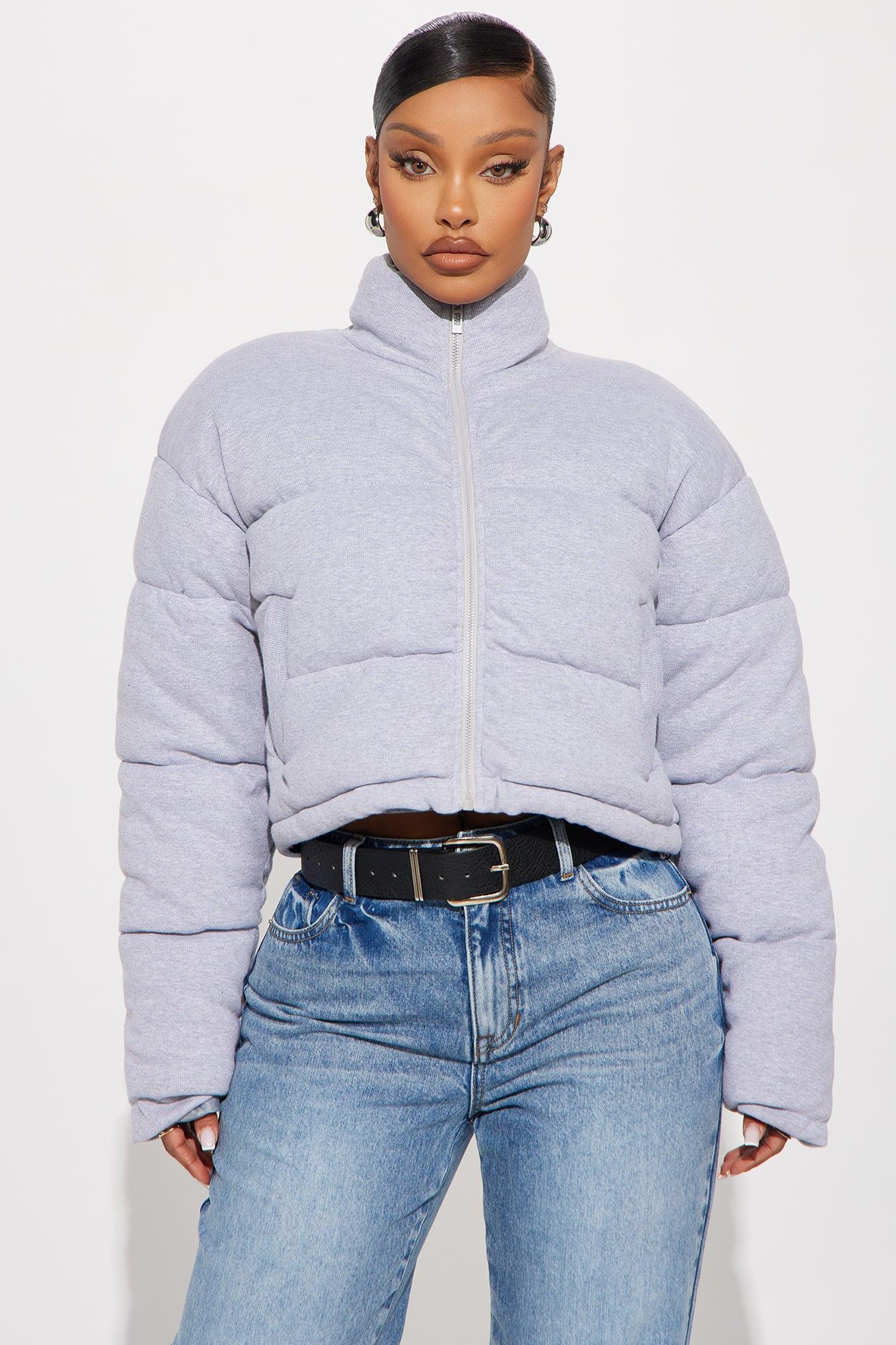 Keep It Cozy Ribbed Puffer Jacket - Grey Product Image