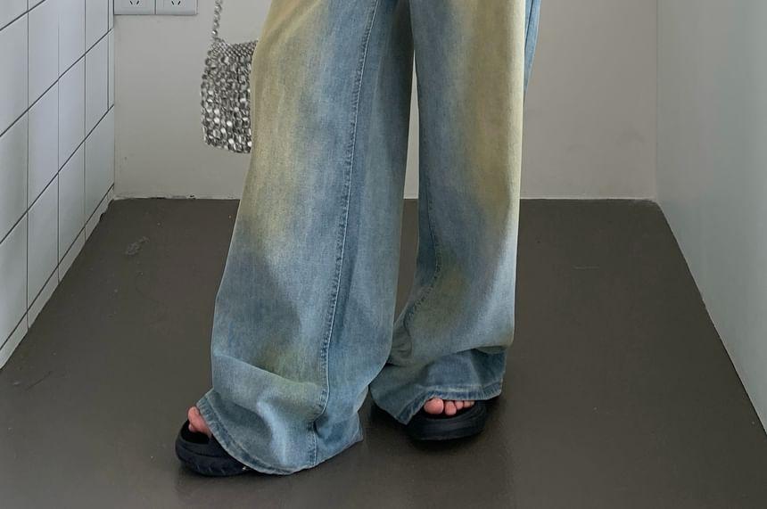 High Waist Washed Wide Leg Jeans Product Image