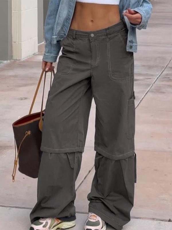 High-Waisted, Multi-Pocket, Drawstring, Loose-Fitting, Straight-Leg Casual Streetwear Work Pants Product Image