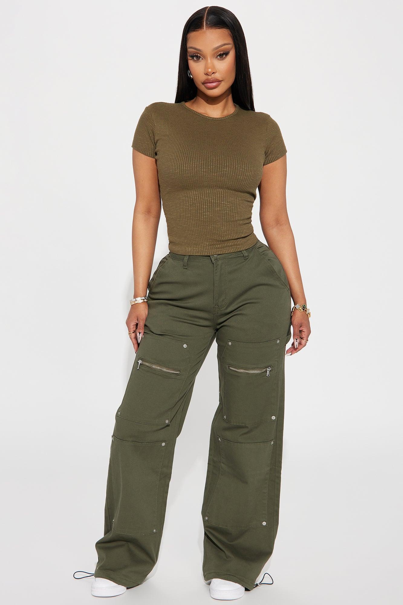 Rachel Ribbed Short Sleeve Tee - Olive Product Image