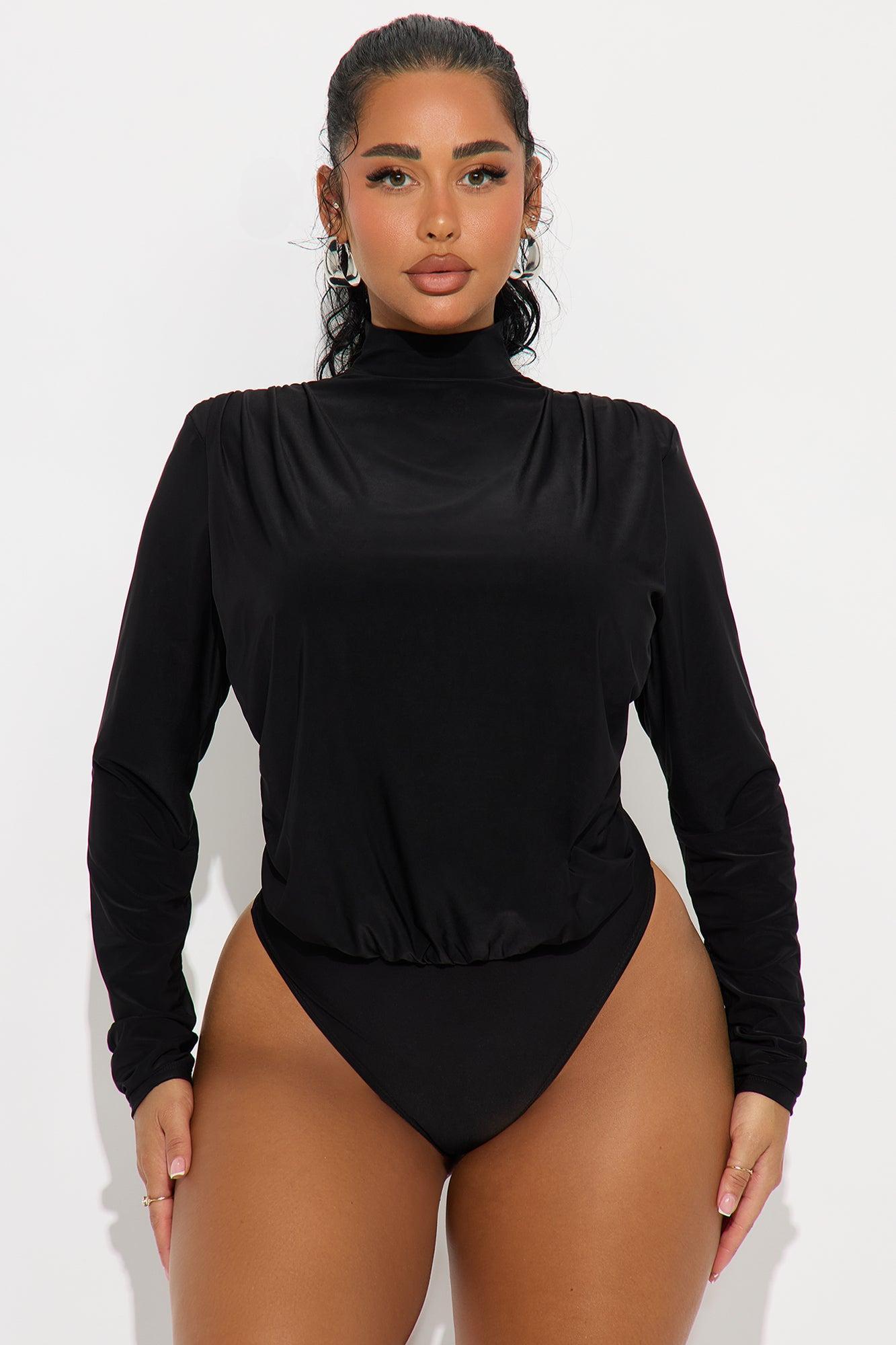 Isabella Shoulder Pads Cowl Back Bodysuit - Black Product Image