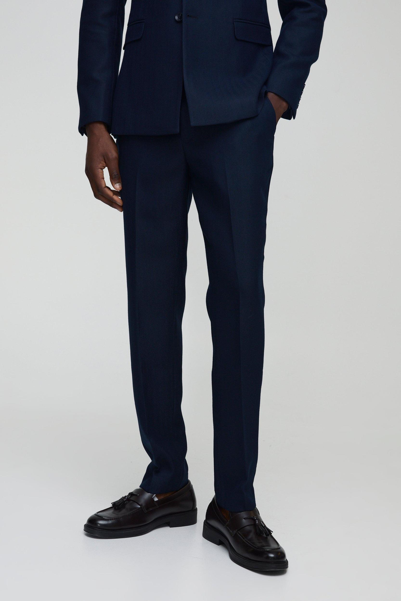 Slim Fit Herringbone Tailored Pants | boohooMAN USA Product Image