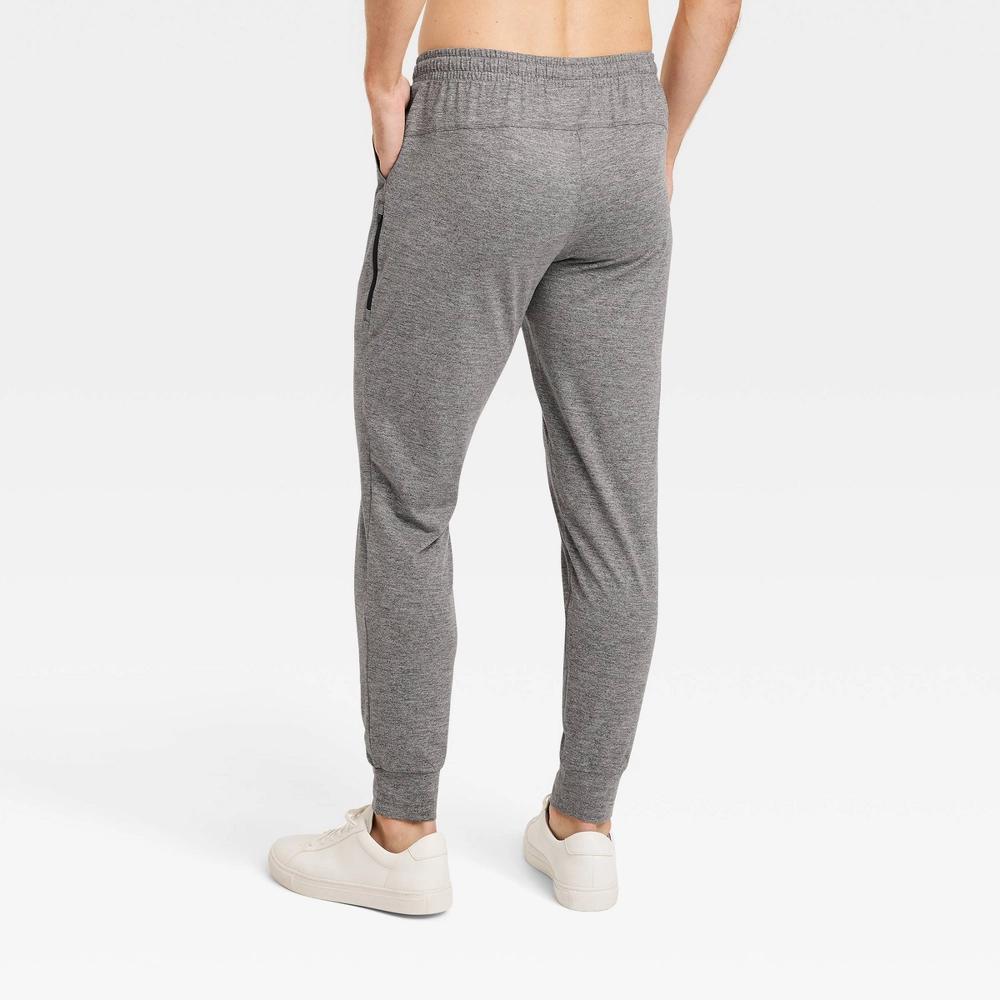 Mens Soft Stretch Jogger Pants - All In Motion Heathered Black L: Recycled Polyester, Spandex, Moisture Wicking, UPF 50+ Product Image