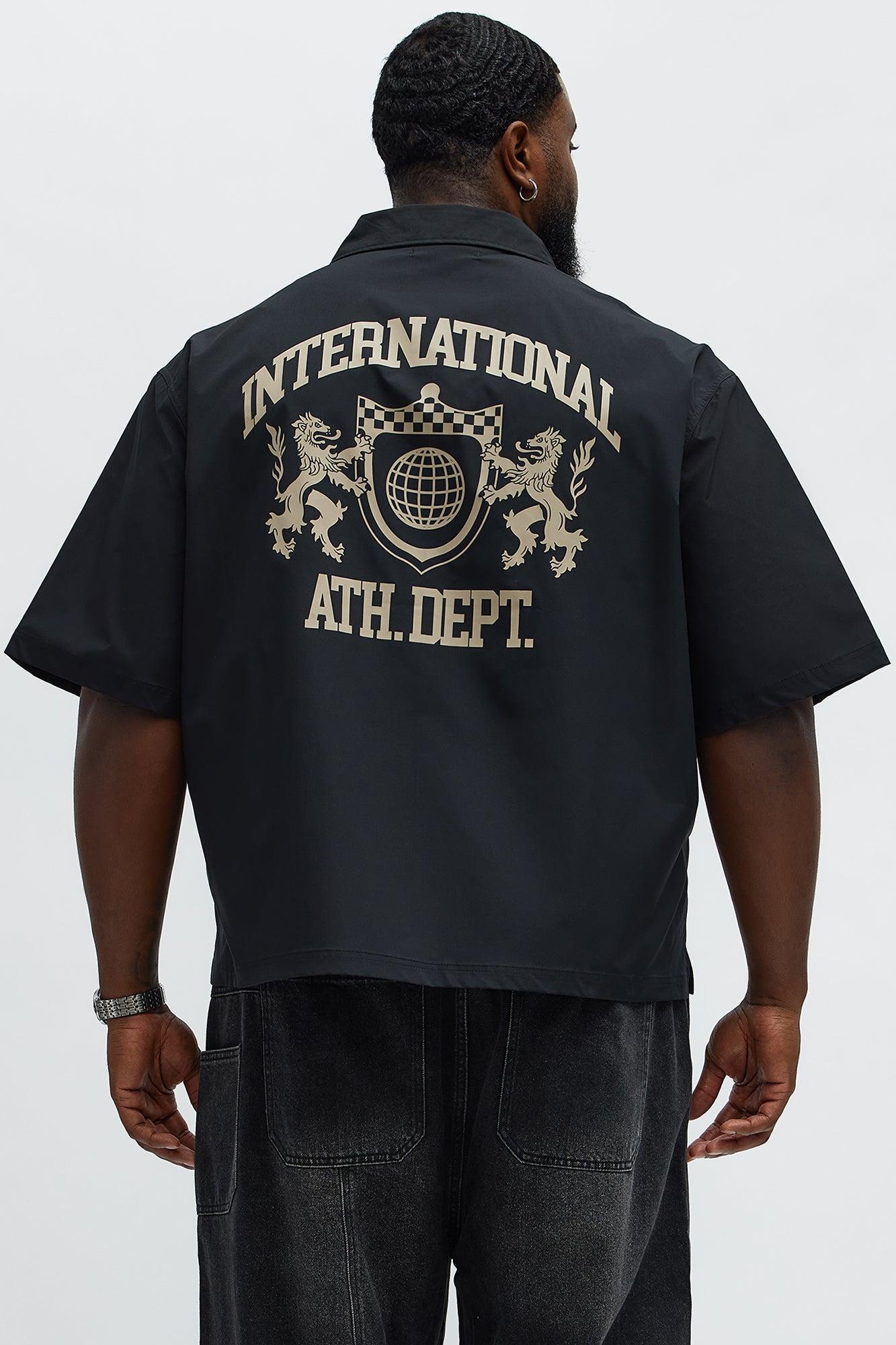 Cropped Athletic Dept. Short Sleeve Button Up Shirt - Black Product Image