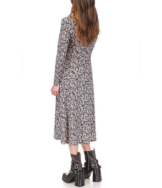 Michael Kors Printed Keyhole Chain Neckline Long Sleeve A-Line Midi Dress Product Image