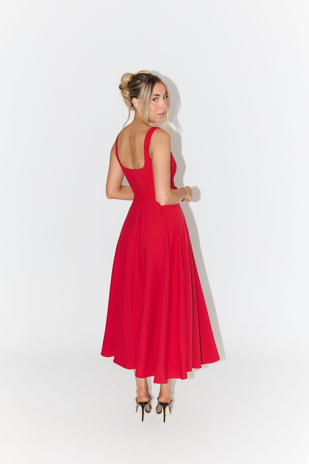 The Ultimate Muse High Waist Square Neck Midi Dress Product Image