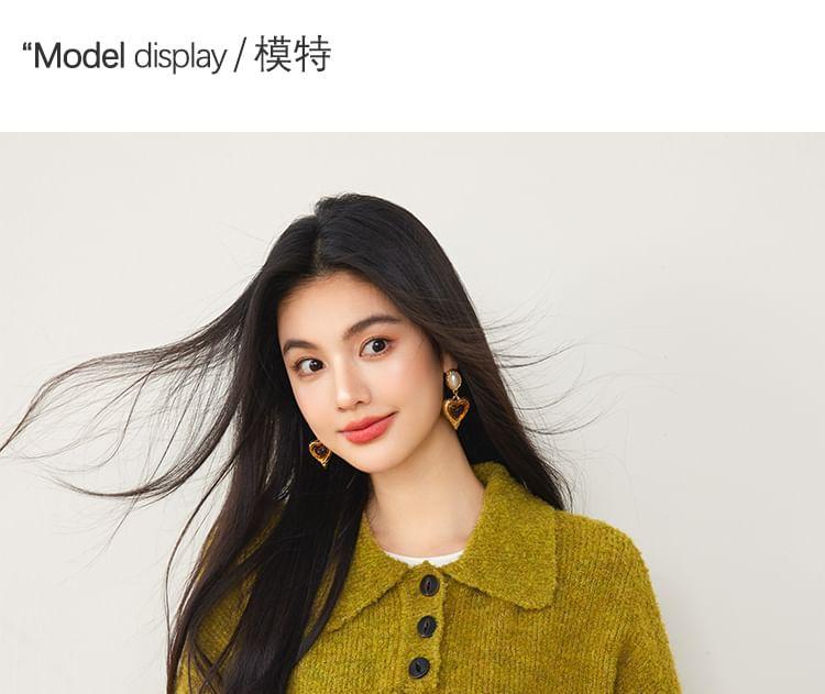Long-Sleeve Cat Embroidery Knit Polo Shirt Product Image