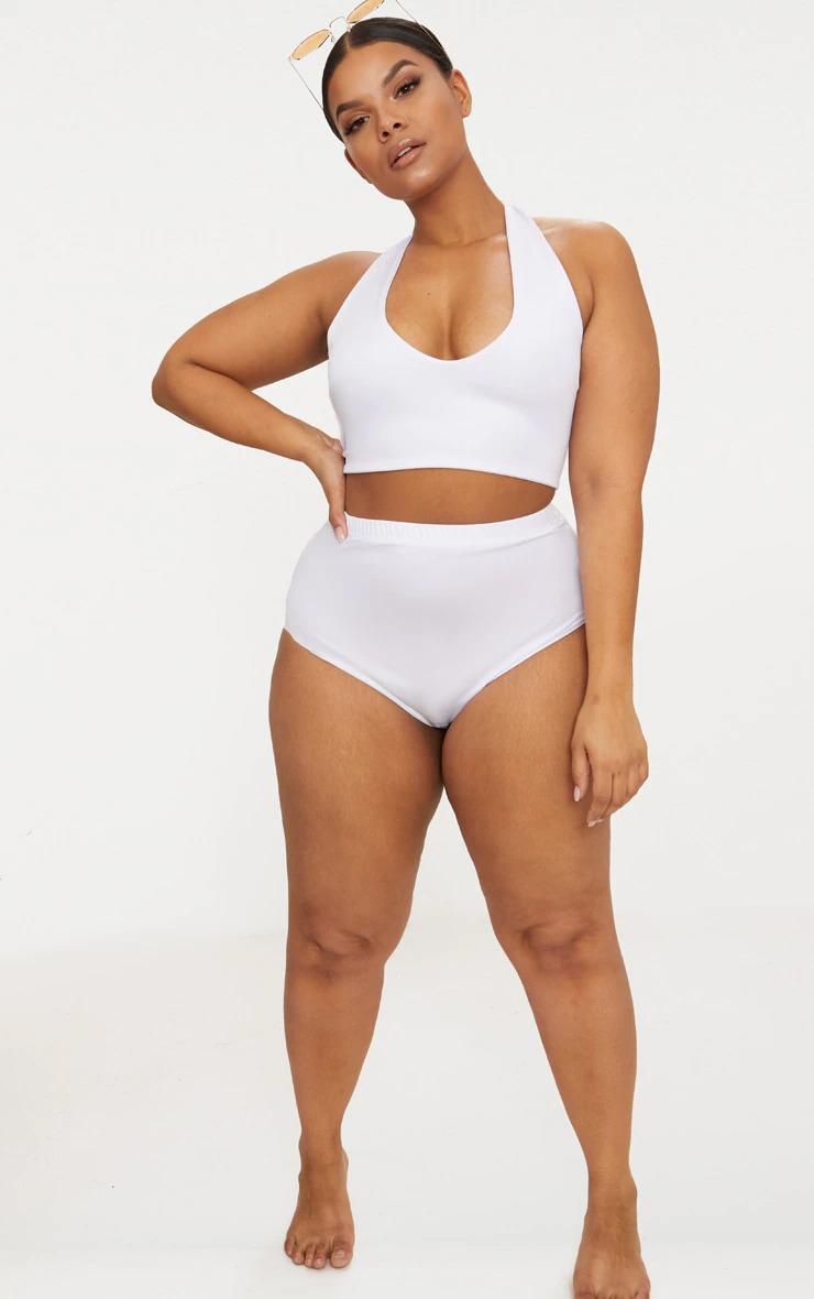 Plus White High Waist Halterneck Bikini Set Product Image