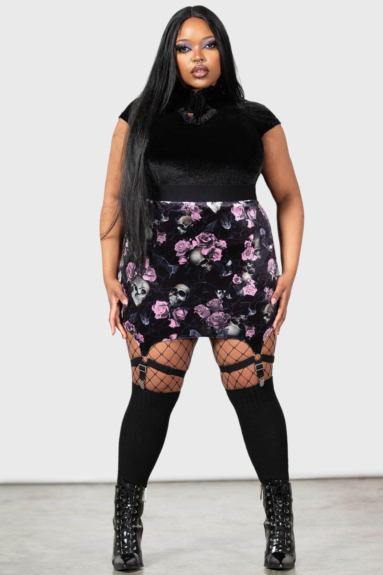 Cassandra Velvet Mini Skirt [BLACK/PINK] [PLUS] - Resurrect Female Product Image