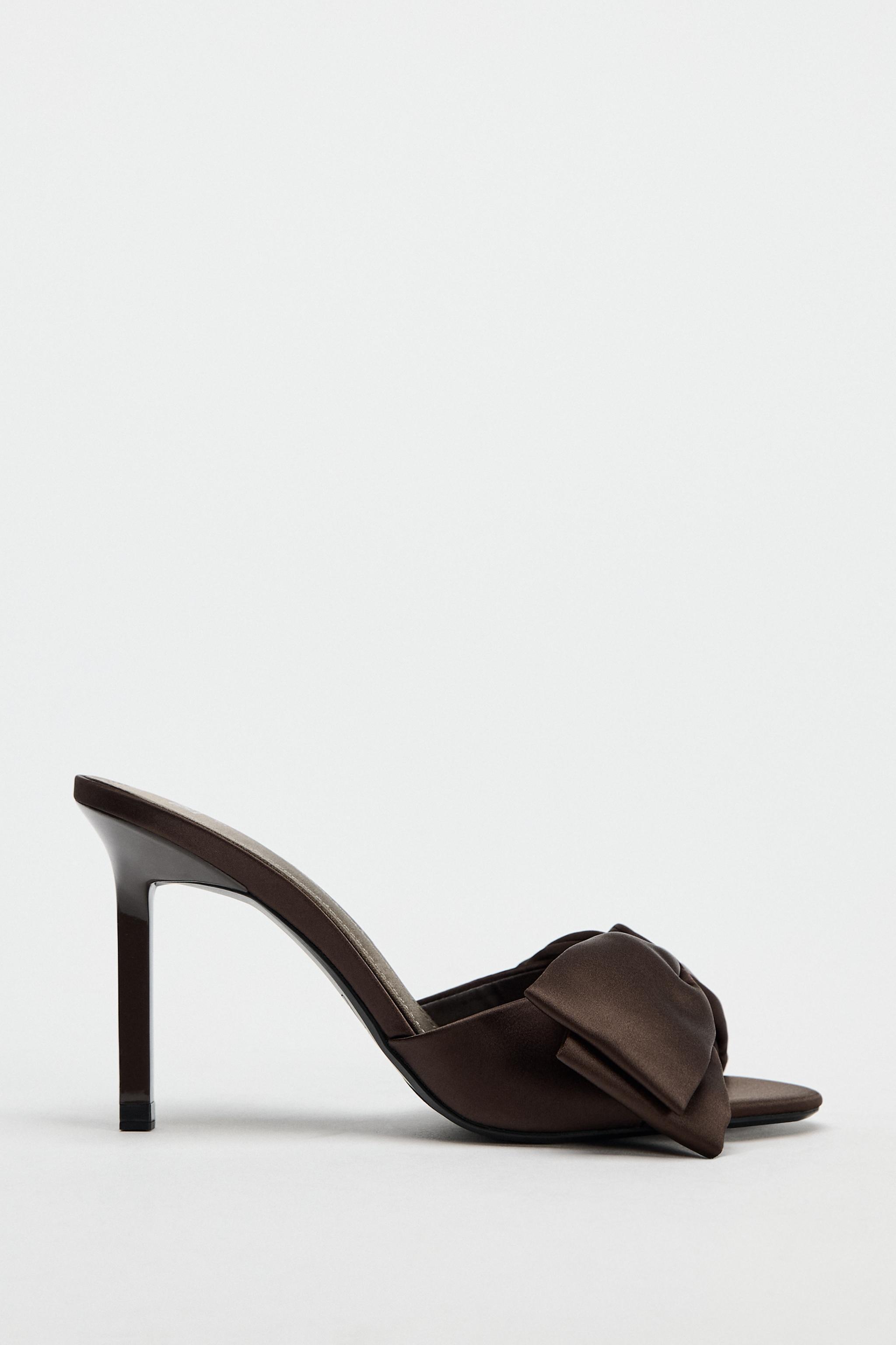 SATIN FINISH MAXI BOW HEELED SANDALS Product Image