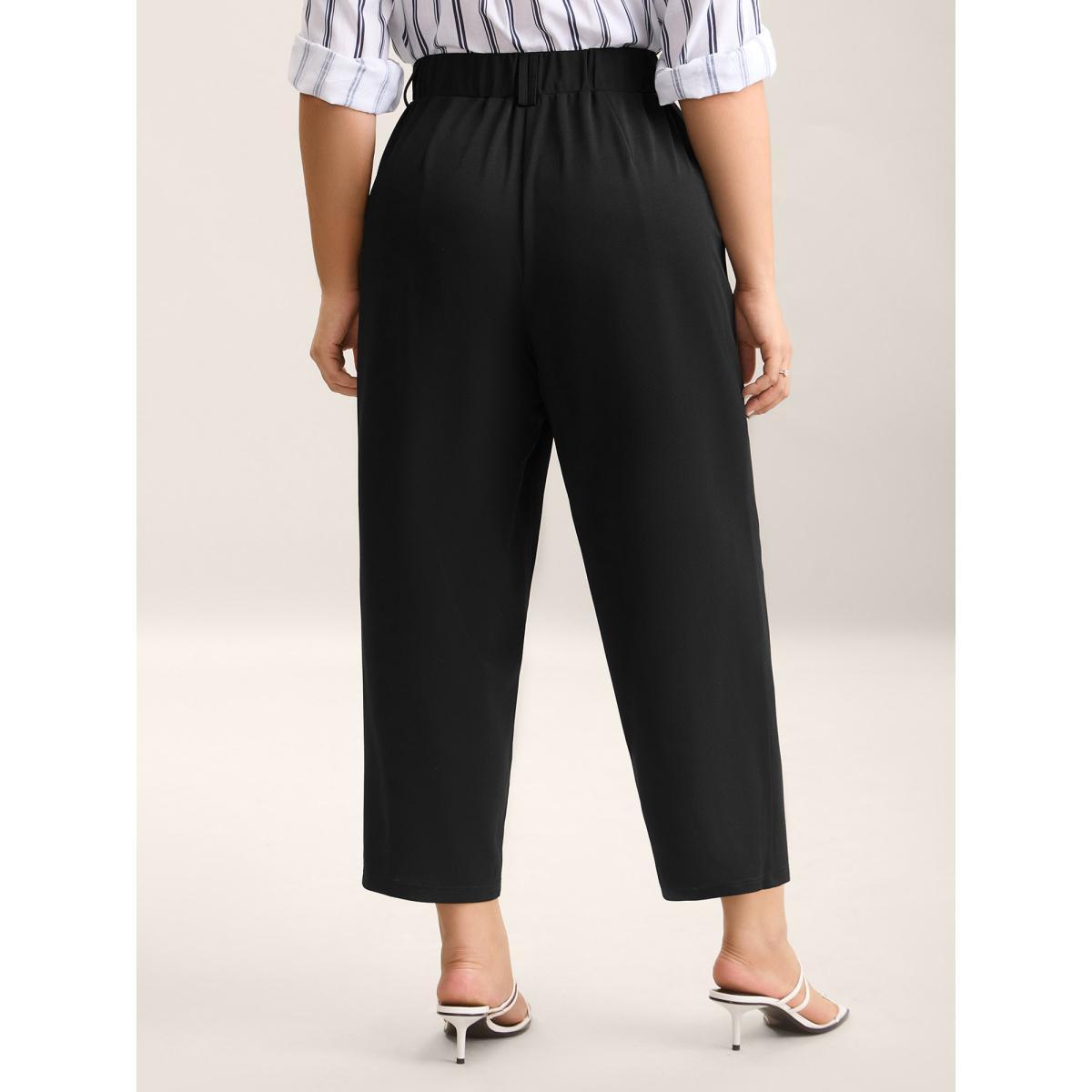 Plus Size Seamed Split Hem Straight-Leg Pants Women Black At the Office Straight Leg Mid Rise Work Pants BloomChic 14-16/1X Product Image