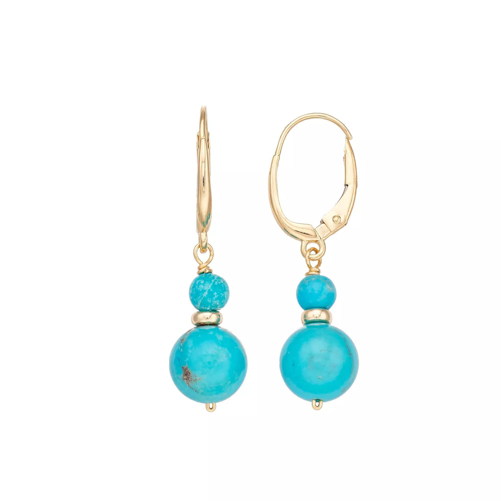 Jewelmak 14k Gold Simulated Turquoise Beaded Leverback Earrings, Women's Product Image